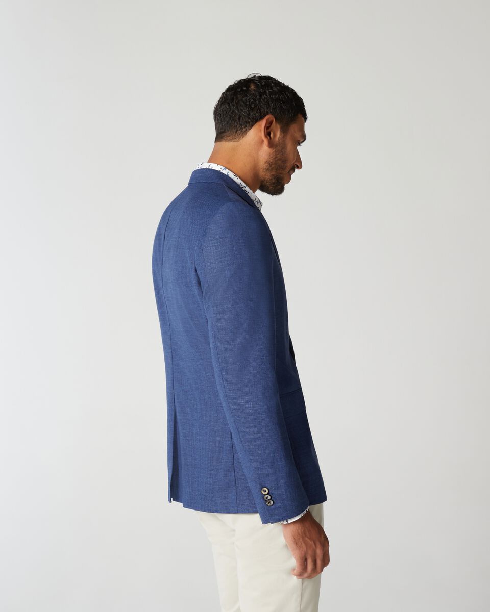 Blue Slim Stretch Textured Tailored Blazer